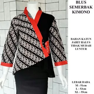 Baju Atasan Wanita Blouse Batik Bahan Katun #B / BLUS SEMERBAK KIMONO