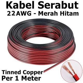 Kabel Eceran AWG22x2 Ecer AWG 22 x 2 Serabut Tembaga Kuning Merah - Hitam @1 Meter