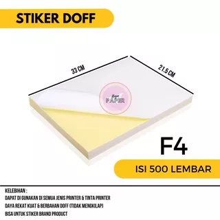 Kertas Sticker Doff F4 isi 500 lembar / Kertas Sticker F4 / Kertas Sticker HVS F4