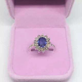 cincin berlian batu blue safir wanita perak