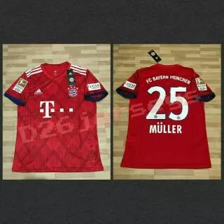 Jersey Kaos Baju Bola Bayern Munchen Home Patch Bundes Liga Jerman Nameset Name Set Muller 2018 2019