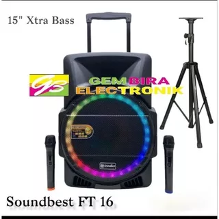 Speaker Portable 15 inch Soundbest FT 16 Bluetooth XBass 2 Mic Wireless Original Sound System