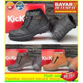 SEPATU SAFETY BOOTS PRIA KICKERS MORISEY HITAM UJUNG BESI RESLETING TOURING HIKING BIKERS MURAH