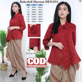 Atasan Kebaya Encim Modern Warna Merah Maroon / Kebaya Wisuda Elegan / Kebaya Moderen Merah Marun Jumbo / Kebaya Akad Nikah Mewah / Kebaya Acara Pesta Kondangan Denaya