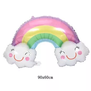 balon foil pelangi macaron awan smile rainbow pastel color unicorn clouds dekorasi ulang tahun lucu