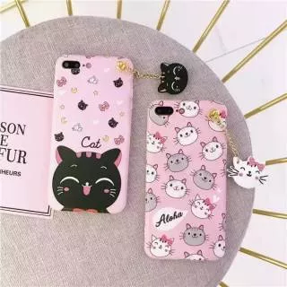Case Apple iPhone X XS 8 7Plus  SE 2020 Soft 3D Cat Kucing Hello Kitty Line Cony Choco Brown Casing Lucu