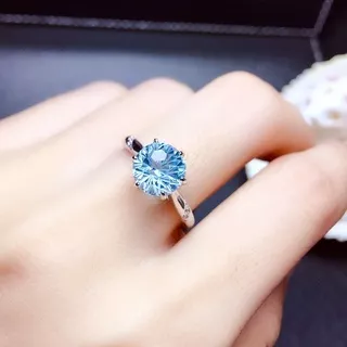 Sederhana Aquamarine Perak Sterling Cincin Kristal Berlian Biru Muda Wanita Fashion Perhiasan Pernikahan Pertunangan Rings