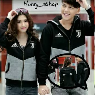 BAJU COUPLE JAKET JUVENTUS WARNA HITAM ADIDAS PAKAIAN FASHION DUNIA BOLA SUPORTER SWEATER PASANGAN