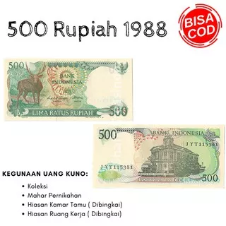 Uang asli Uang Kuno Uang mahar Uang kertas uang langka Uang kuno rupiah 500 Rupiah kertas 1988 gress