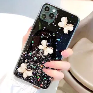 0SF| Casing Hp Xiaomi Poco X3 Redmi 9T 6 8A Pro 4X 5A 6 6A 7 7A 8 9A 9C 9 Note 4 4X 5 7 8 9 9s 10 Pro Max Soft DIY Glitter Black Pink Metal Butterfly Case