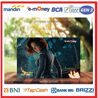 KARTU EMONEY ETOLL SUPERHERO AVENGERS BLACK WIDOW E MONEY MANDIRI FLAZZ BCA BNI TAPCASH BRIZZI BRI