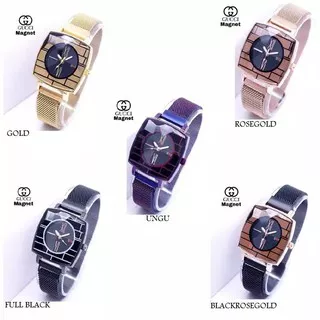 JAM TANGAN WANITA TALI RANTAI PASIR MAGNET MODEL KOTAK SEGI EMPAT DR09