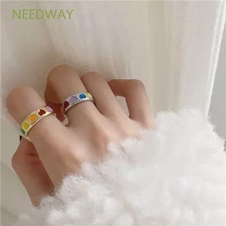 NEEDWAY Korean Enamel Finger Rings Sweet Fashion Jewelry Rings Set Flower Moon Pearls Temperament Vintage For Women Dripping Oil
