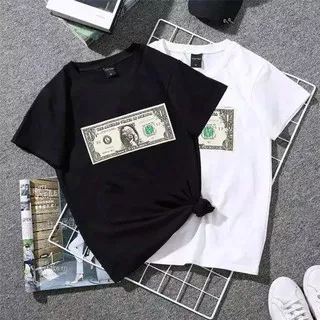 KAOS WANITA LENGAN PENDEK TUMBLR TEE DOLLAR Hitam Putih / TSHIRT POLOS MOTIF UANG AMERIKA