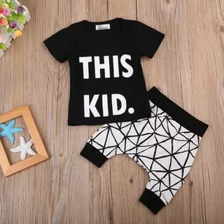 baju bayi Setelan kaos hitam dan celana pendek Black This Kid 0-2 tahun