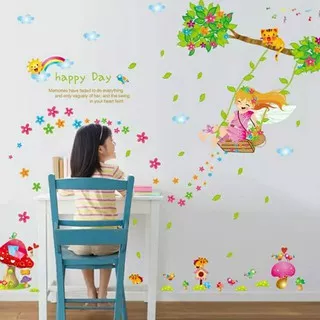 AURA - Wall Sticker Swing Cute Girl - Wallsticker - Stiker Dinding - Wallstiker Kamar Anak