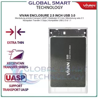 Vivan VSHD1 External Hard Drive Enclosure  2.5 Inch SATA USB 3.0  Transparent - Garansi Resmi 3 Tahun