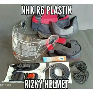 Busa helm NHK R6 Kancing Plastik + Kaca Helm Plus Rachet NHK R6, Busa helm Custom + TALI HELM + LIS KARET