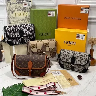 Tas Selempang Wanita Kanvas Mix Brand Christi Dior Premium Box Tas Bahu Import Ekslusif Box Tas Slempamg Import Branded D*or Kanvas Tas Shoulderbag CDR Ekslusif Box Canvas Semi Ori -AB