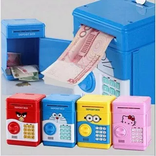 Celengan ATM Deposit Box Brankas Bank Uang Doraemon Hello Kitty Mainan EDUKASI Tabungan Anak
