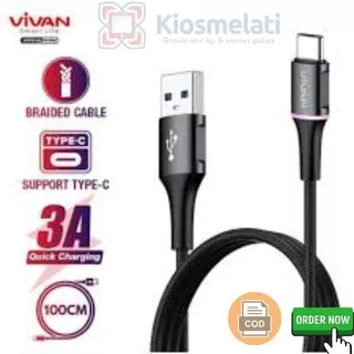 Vivan Kabel Data VDC100 Data Cable USB-C 3A LED Light Quick Charge Type-C Kabel casan-ORIGINAL!!!!