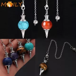 MOILY Gift Reiki Pendulum Pendant Fashion Jewelry Amulet Healing Crystal Chain Circular Cone Black Onyx Amethyst Turquoise Gemstone Rock Natural Stone