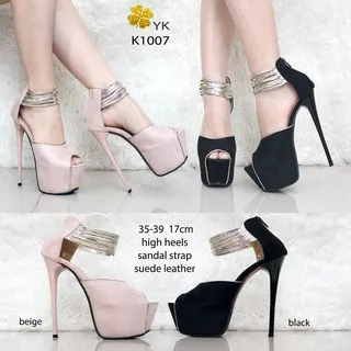 YKshoes 1007 strap highheels high heels 17cm 17 cm bartier heels import ladiess cream hitam