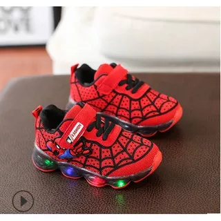 sepatu sporty anak laki laki import lampu led spiderman red merah