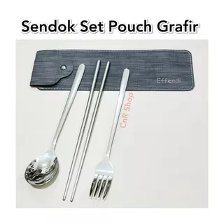 Sendok Garpu Sumpit Stainless pouch custom grafir laser souvenir spoon fork chopsticks