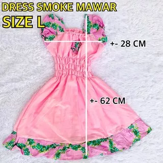 DRESS RAYON SMOKE MAWAR SIZE L / ROK BAJU GAUN DASTER ANAK CEWEK PEREMPUAN / UTUH BUKAN PERCA BAGUS