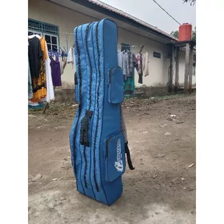 tas pancing jumbo 3 ruangan 4 kantong saku 100cm muat 6 joran+rel jaitan rapih/kuat pake bnang nilon