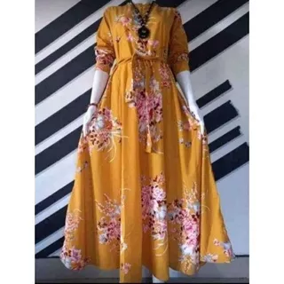 GAMIS KATUN MOTIF BUNGA SAKURA TERBARU/GAMIS MOTIF BUNGA SAKURA KEKINIAN/GAMIS MOTIF SAKURA JUMBO