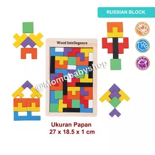 Momo Wood Intellegence Mainan Block Russian - Multi Colour