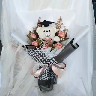 Buket Bouquet Boneka + Bunga Artificial for Graduation / Buket boneka teddy bear for wisuda / Ulang Tahun [BACA DESKRIPSI] WAJIB CO BIAYA PACKING