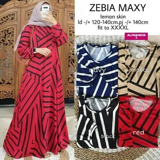 Zebia Maxy merah red gamis syari Lemon skin XXXXL jumbo bigsize motif garis zigzag murah cewe muslim