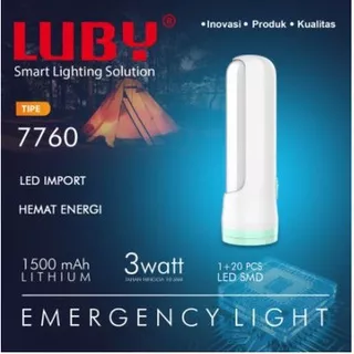 Lampu Emergency LUBY L 7760 LED Senter LED 20 SMD + Flash Light LED 3W Cas Casan Lubi  Tahan 10 jam Super Terang Rechargeable L-7760 3Watt Free Micro USB Kabel Batre Penerangan Berburu Mancing Kemah Mati Lampu Belor Buat Ronda Murah Berkualitas