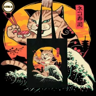 TOTE BAG NEKO SHUSHI CAT KUCING JAPAN/ CAT jepang Totebag Distro Kanvas Tas jinjing resleting pria wanita BEST  SELLER COD