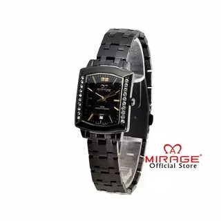 JAM TANGAN WANITA MIRAGE SEGI EMPAT HITAM