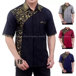 Kemeja Pria motif batik lengan pendek surfing distro hem cowok kasual formal pakaian kerja pantai putih baju flanel hitam atasan vintage oversize kotak kotak korean fashion