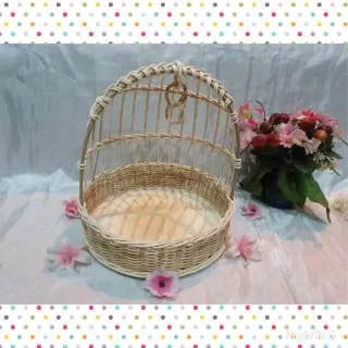 K42M - Keranjang rotan sangkar burung ayun bulat M 26x7cm hampers parcel lamaran pernikahan dekorasi