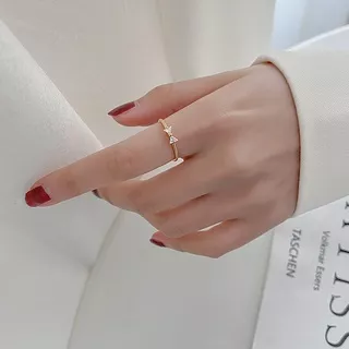 Adjustable Ring Korean Butterfly Diamond Knot Opening Female Exquisite Ins Simple Zircon Ring Female Sweet Heart Jewelry