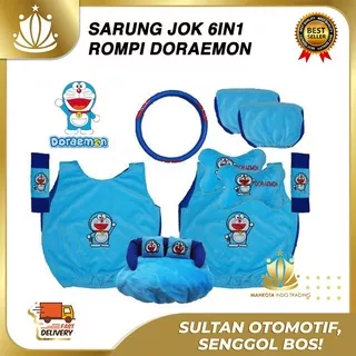 Sarung Jok Mobil Universal 6 in 1 / Bantal Mobil / Car Set Mobil Doraemon 6in1