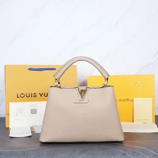 Tas handbag LV Louis Vuitton capucines bb handbag with taurillon leather brown mirror quality 1:1 grade ori original quality replika replica best replica kw 1 kw premium