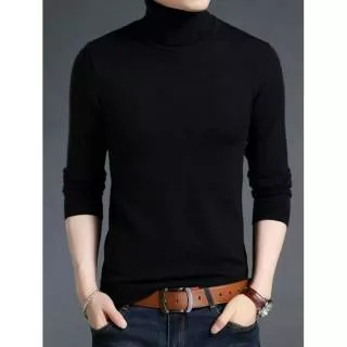 Sweater Rajut Pria Turtle Neck / Sweater Rajut Kerah Tinggi 100% Cotton Berkualitas Warna Hitam