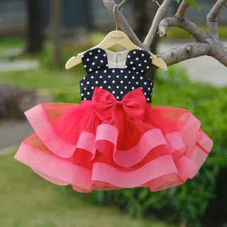 Minnie Mouse Dress Polkadot Hitam Rok Merah *Only Dress* | Gaun Pesta Anak | Tatum Collections