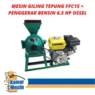 MESIN PENEPUNG MESIN GILINGAN TEPUNG DISK MILL FFC 15 + PENGGERAK BENSIN 6.5 HP ENGINE 6.5P