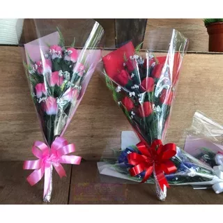 Bunga mawar Buket dan kartu ucapan warna merah pink putih biru kuning plastik artificial