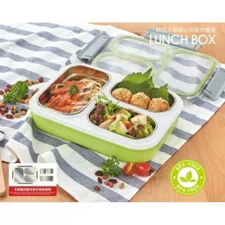 Lunch Box / Kotak Makan Tedemei 6540 grid Anti Tumpah -  Bento / 3 sekat Rantang / Stainless Steel