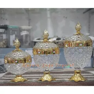 Toples kristal set 3 Gold Import/ Pajangan Toples Kristal Kaca Gold