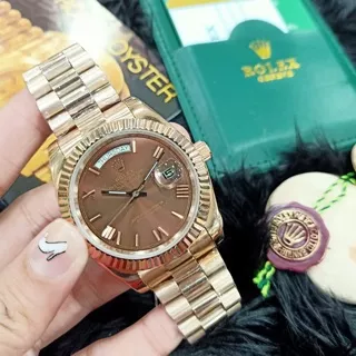 Jam tangan pria automatic rolex daydate rosegold stainless steel super premium